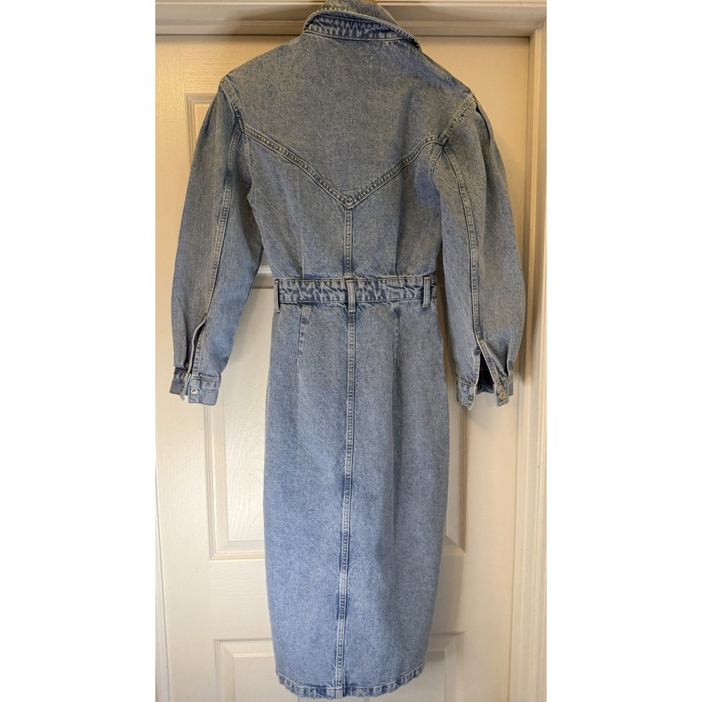 MNG Denim Midi Dress Women Size 2 Light Wash Blue Western Yoke Button Front Long - Picture 6 of 8